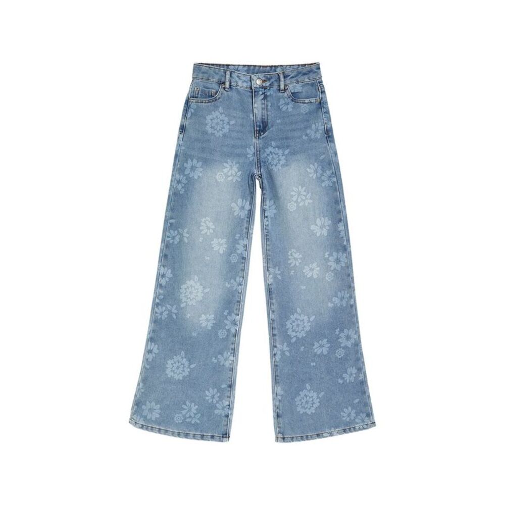 Tractr Girls  Jeans Floral Print Wide Leg Pant, Blue